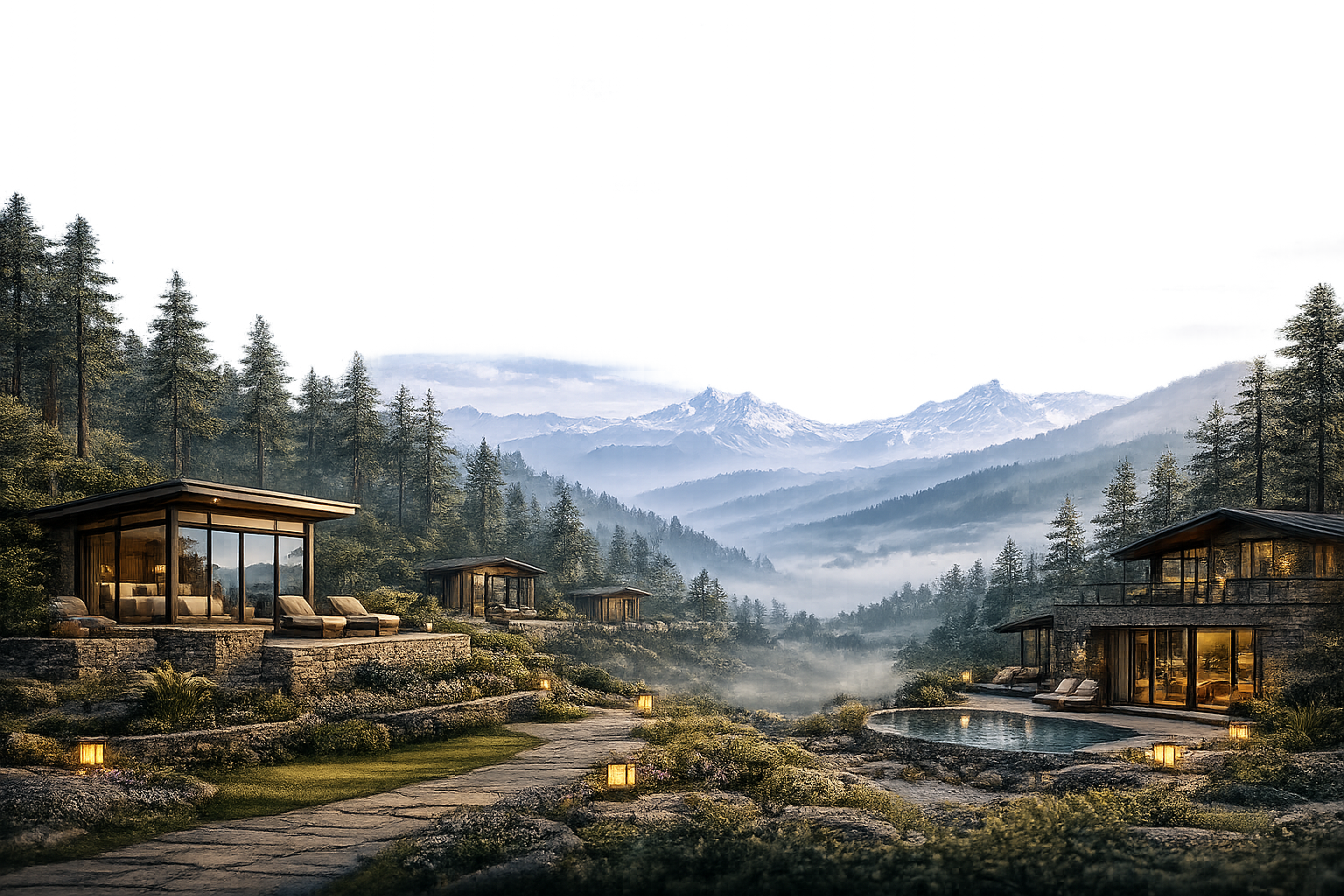 Luxury Uttarakhand Hill Resort Booking | Shree Travel Services Dehradun Luxury hill resort in Uttarakhand mountains with modern cottages and scenic Himalayan views – Shree Travel Services Dehradun